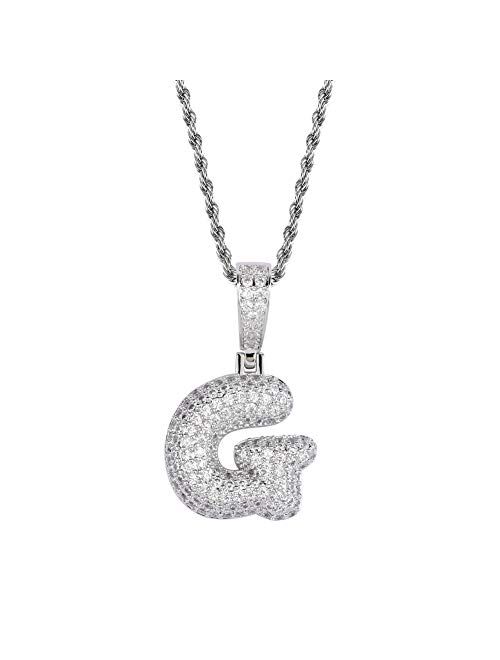 HECHUANG Silver Letter Chain Necklace for Men Iced Out Initial Pendant Chain Necklace Hip Hop Jewlery