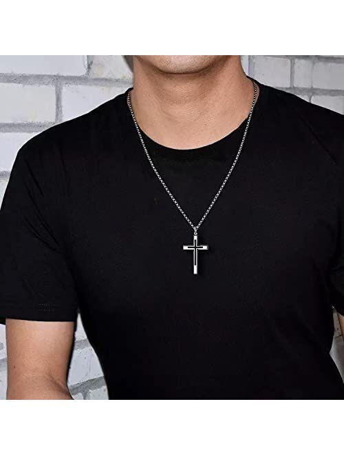 FANCIME Yellow/White Gold Plated 925 Solid Sterling Silver Polished Big Beveled Edge Men's Crucifix Cross Pendant Long Necklace Fine Jewelry For Men Boys, With Strong Sta