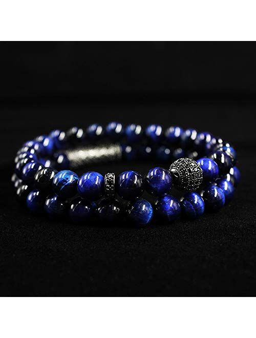 BOMAIL 8mm Tiger Eye Stone Beads Bracelet Elastic Natural Stone Yoga Bracelet for Women Men