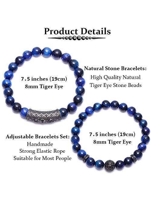 BOMAIL 8mm Tiger Eye Stone Beads Bracelet Elastic Natural Stone Yoga Bracelet for Women Men