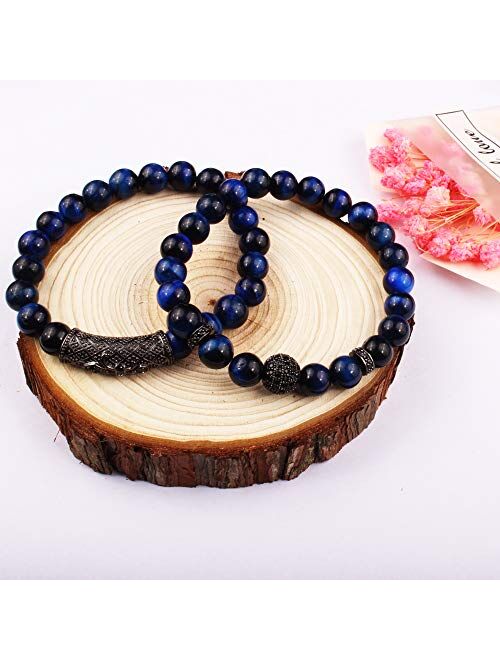 BOMAIL 8mm Tiger Eye Stone Beads Bracelet Elastic Natural Stone Yoga Bracelet for Women Men