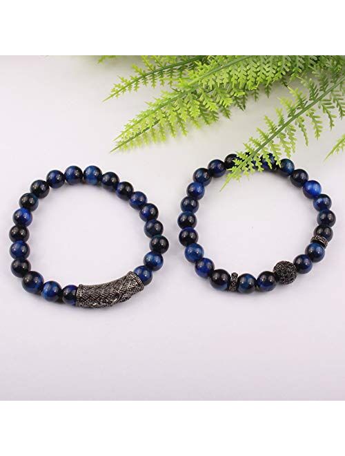 BOMAIL 8mm Tiger Eye Stone Beads Bracelet Elastic Natural Stone Yoga Bracelet for Women Men