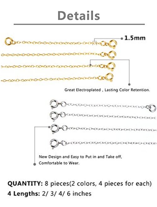 Mudder 8 Pieces Stainless Steel Necklace Extender Chains Bracelet Extension Chain, Silver and Gold