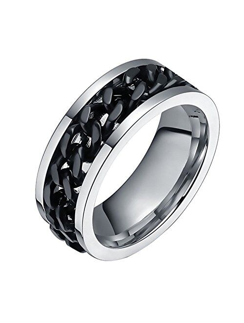 FANSING Mens Spinner Rings, Fidget Ring, Stainless Steel Band, Black, Silver, Multi, Size 6-15