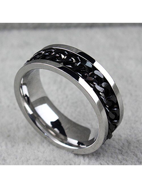 FANSING Mens Spinner Rings, Fidget Ring, Stainless Steel Band, Black, Silver, Multi, Size 6-15