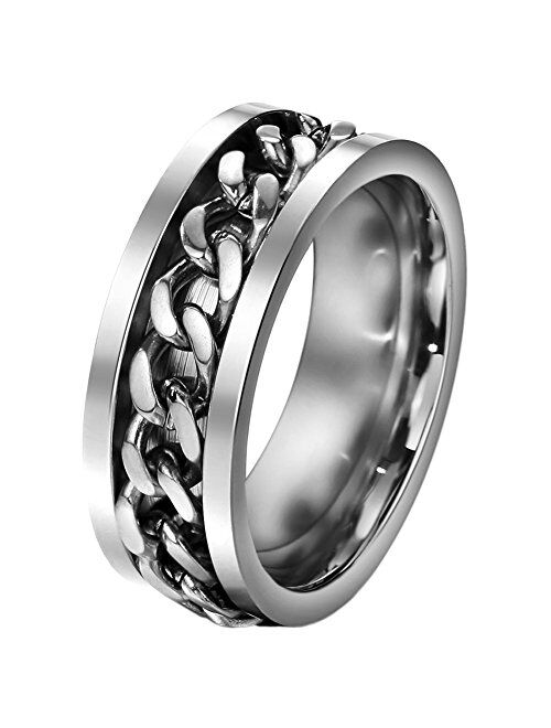 FANSING Mens Spinner Rings, Fidget Ring, Stainless Steel Band, Black, Silver, Multi, Size 6-15