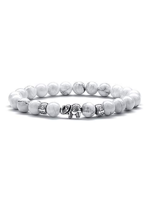 Elephant Gifts for Women Bracelet - 8mm Natural Lava Rock Bead Chakra Bracelets for Women Men Stress Relief Yoga Bracelet Aromatherapy Essential Oil Diffuser Bracelet Ele