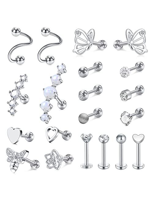 Briana Williams 16G Tragus Earrings for Women Stainless Steel Cartilage Earring Forward Helix Piercing Jewelry Lip Rings 16 Gauge Stud Earring for Helix Cartilage Tragus 