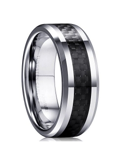 King Will GENTLEMAN 8mm Black/Blue Carbon Fiber Tungsten Carbide Wedding Band Ring For Men Carbon Fiber Inlay Polished Finish Comfort Fit