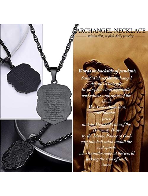 PROSTEEL Saint Michael The Archangel Necklace Pendant & Chain Catholic Religious Jewelry