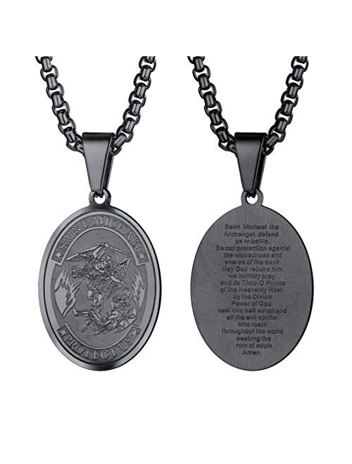 PROSTEEL Saint Michael The Archangel Necklace Pendant & Chain Catholic Religious Jewelry