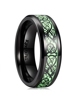 King Will DRAGON 7mm/8mm Green/Blue Celtic Dragon Rings Luminou Glow Black/Silver Titanium Wedding Ring for Men Zircon