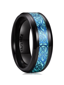 King Will DRAGON 7mm/8mm Green/Blue Celtic Dragon Rings Luminou Glow Black/Silver Titanium Wedding Ring for Men Zircon