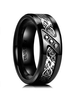 King Will DRAGON 7mm/8mm Green/Blue Celtic Dragon Rings Luminou Glow Black/Silver Titanium Wedding Ring for Men Zircon