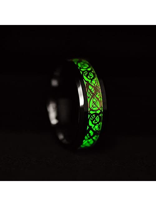 King Will DRAGON 7mm/8mm Green/Blue Celtic Dragon Rings Luminou Glow Black/Silver Titanium Wedding Ring for Men Zircon