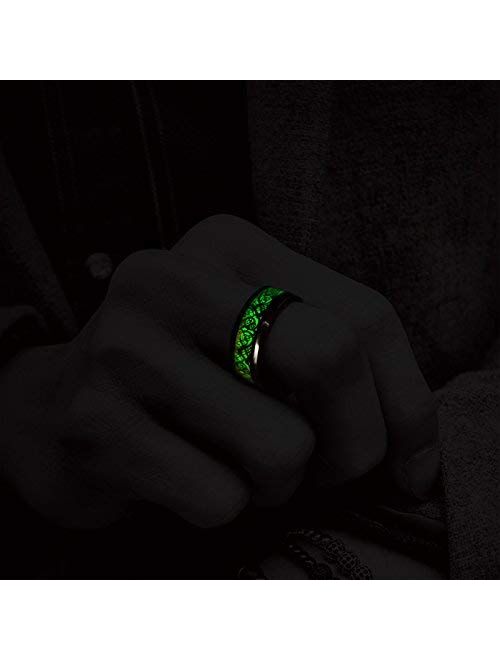 King Will DRAGON 7mm/8mm Green/Blue Celtic Dragon Rings Luminou Glow Black/Silver Titanium Wedding Ring for Men Zircon