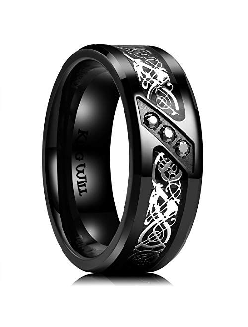 King Will DRAGON 7mm/8mm Green/Blue Celtic Dragon Rings Luminou Glow Black/Silver Titanium Wedding Ring for Men Zircon