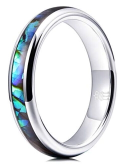 THREE KEYS JEWELRY Abalone Shell Inlay Tungsten Rings 4mm 6mm 8mm Womens Mens Silver Wedding Band