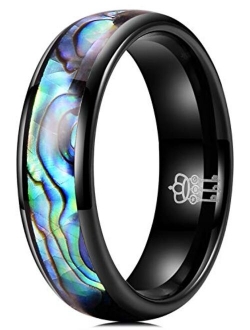 THREE KEYS JEWELRY Abalone Shell Inlay Tungsten Rings 4mm 6mm 8mm Womens Mens Silver Wedding Band