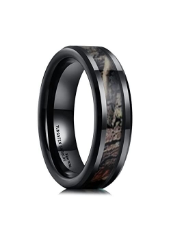 King Will 6mm/8mm Mens Black/Silver Camo Tungsten Carbide Ring Camouflage Comfort Fit Wedding Band