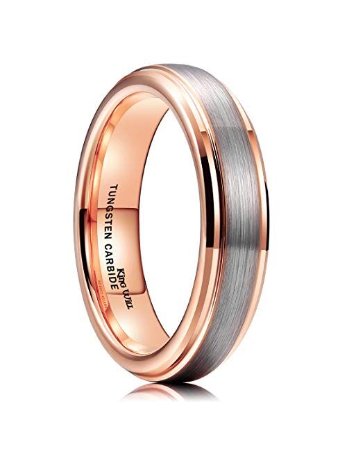 King Will Duo Unisex 5mm 6mm 7mm 8mm 18k Rose Gold Plated Tungsten Carbide Ring Two Tone Silver Wedding Band