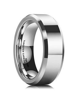 King Will Basic Men's 4mm/5mm/6mm/7mm/8mm Tungsten Carbide Ring Polished Plain Comfort Fit Wedding Engagement Band