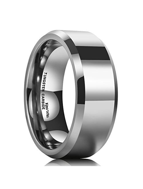 King Will Basic Men's 4mm/5mm/6mm/7mm/8mm Tungsten Carbide Ring Polished Plain Comfort Fit Wedding Engagement Band