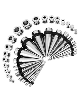 BodyJ4You 36PC Gauges Kit Ear Stretching 14G-00G Surgical Steel Taper Screw Fit Tunnel Plug Jewelry