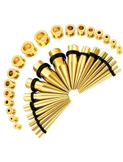 BodyJ4You 36PC Gauges Kit Ear Stretching 14G-00G Surgical Steel Taper Screw Fit Tunnel Plug Jewelry