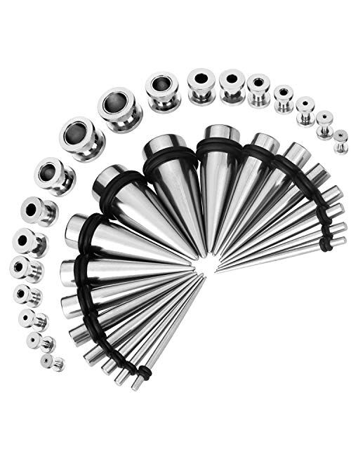 BodyJ4You 36PC Gauges Kit Ear Stretching 14G-00G Surgical Steel Taper Screw Fit Tunnel Plug Jewelry