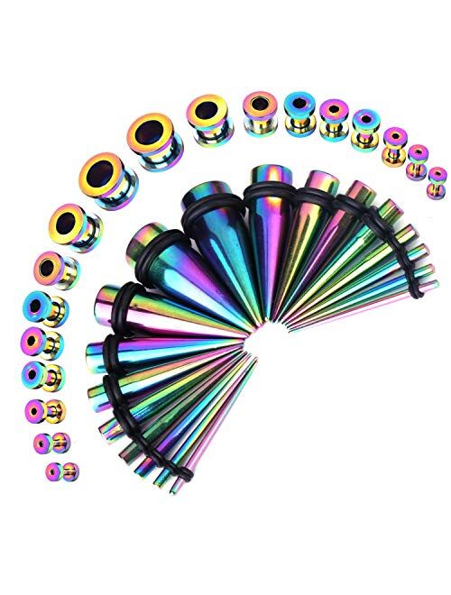 BodyJ4You 36PC Gauges Kit Ear Stretching 14G-00G Surgical Steel Taper Screw Fit Tunnel Plug Jewelry