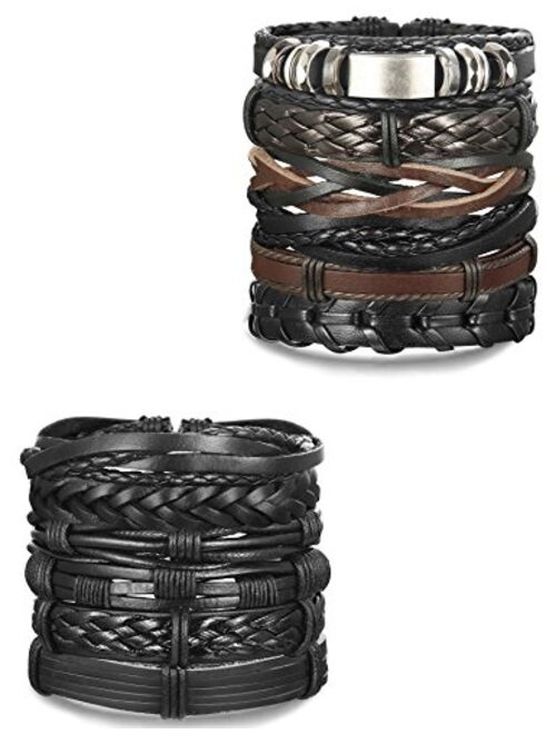 FIBO STEEL 10-12 Pcs Braided Leather Bracelets for Men Women Cuff Bracelet,Adjustable