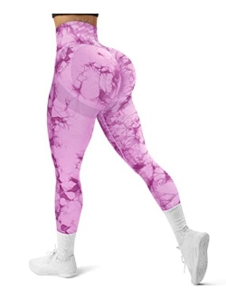 Seamless Yoga Pants Seamless Workout Leggings for Women Tummy Control Butt Lift Scrunch Booty Leggings Ribbed Tie Dye