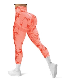 Seamless Yoga Pants Seamless Workout Leggings for Women Tummy Control Butt Lift Scrunch Booty Leggings Ribbed Tie Dye