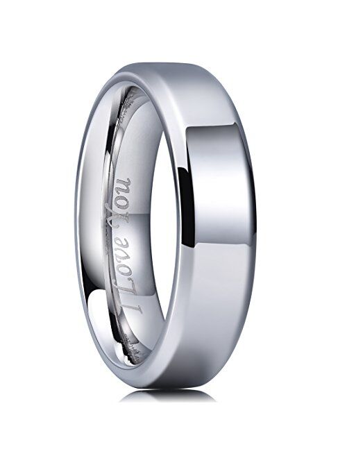 King Will Men 4mm/6mm/8mm Black Silver Matte Brushed Stainless Steel Ring Stepped Beveled Edge Polished Laser Etched I Love You