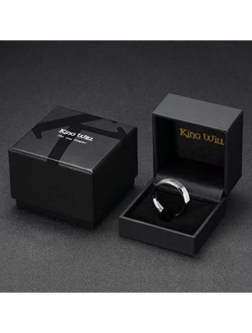 King Will Men 4mm/6mm/8mm Black Silver Matte Brushed Stainless Steel Ring Stepped Beveled Edge Polished Laser Etched I Love You