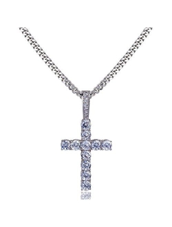 TOPGRILLZ 14K Gold&Silver Plated Solid Iced out CZ Lab Cubic Zirconia Cross Pendant Necklace for Men Women Stainless Chain