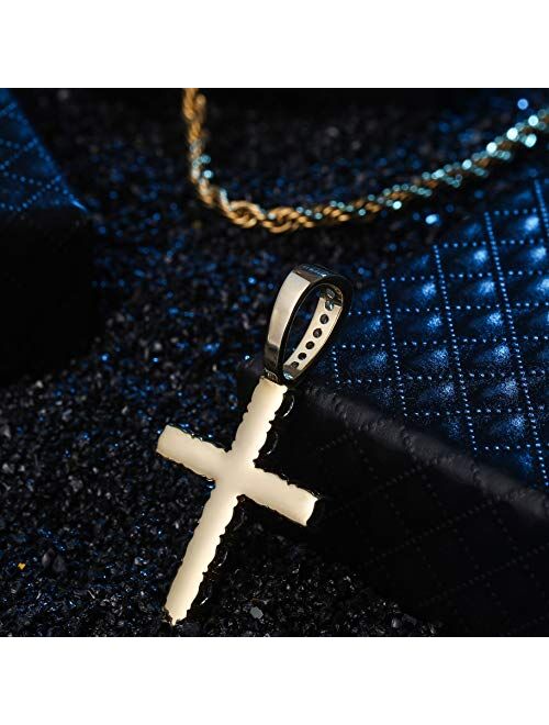 TOPGRILLZ 14K Gold&Silver Plated Solid Iced out CZ Lab Cubic Zirconia Cross Pendant Necklace for Men Women Stainless Chain