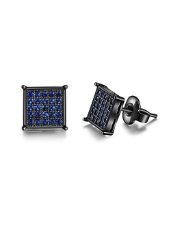 Tarsus Hypoallergenic Black Square Men Earrings Studs Stainless Steel Earrings for Sensitive Ears Nickel Free Jewelry Diamond Unisex Hip Hop Studs