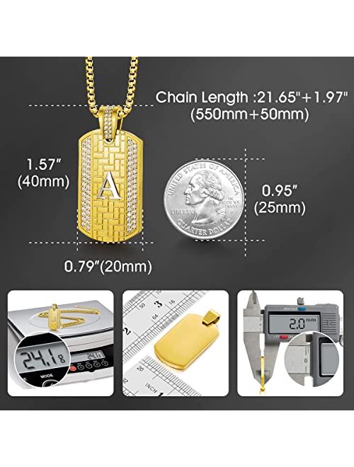 ETEVON 18K Gold Plated Initial Necklace, Gold Stainless Steel Letter Pendant Necklace Hip Hop Diamond Square Chain Jewelry Gift for Men Women Boy Birthday Valentines Day 