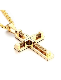 YL Men's Cross Necklace 316L Stainless Steel Large Jesus Christ Pendant White/Gold/Black Jewelry Rolo Chain for 20'' 22'' 24'' 26'' 28''