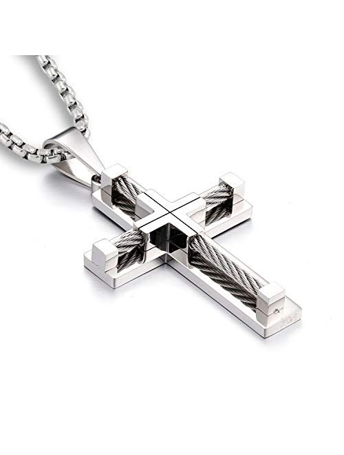 YL Men's Cross Necklace 316L Stainless Steel Large Jesus Christ Pendant White/Gold/Black Jewelry Rolo Chain for 20'' 22'' 24'' 26'' 28''