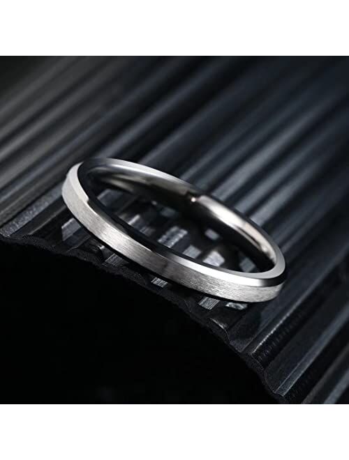 King Will Basic 3mm 5mm 6mm 7mm 8mm 9mm Silver/Black Titanium Ring Matte Finished Wedding Band Comfort Fit Beveled Edge