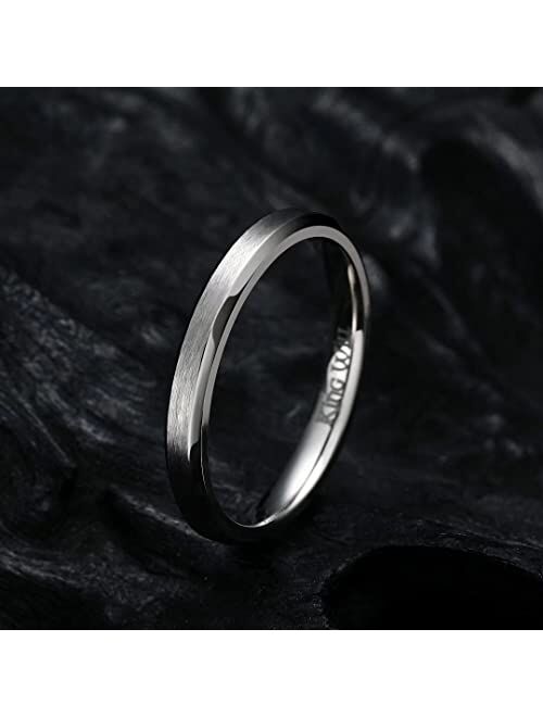 King Will Basic 3mm 5mm 6mm 7mm 8mm 9mm Silver/Black Titanium Ring Matte Finished Wedding Band Comfort Fit Beveled Edge