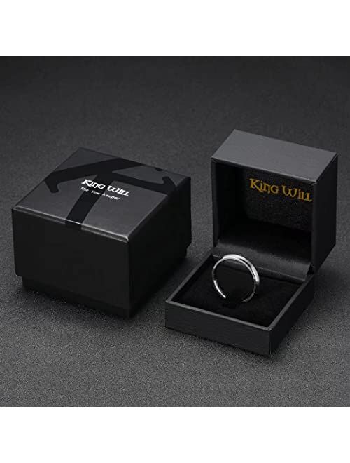 King Will Basic 3mm 5mm 6mm 7mm 8mm 9mm Silver/Black Titanium Ring Matte Finished Wedding Band Comfort Fit Beveled Edge