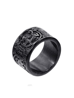 PAMTIER Men's Stainless Steel Ring Ancient 4 Guardian Beast, Dragon, White Tiger, Suzaku, Basalt Carved