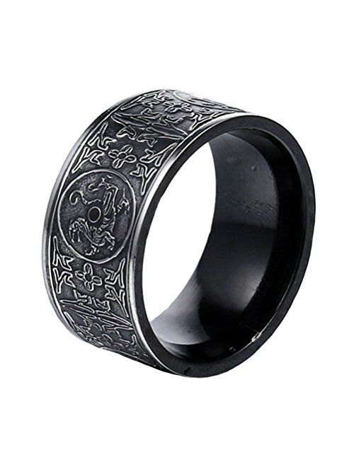 PAMTIER Men's Stainless Steel Ring Ancient 4 Guardian Beast, Dragon, White Tiger, Suzaku, Basalt Carved