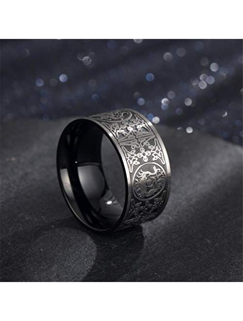 PAMTIER Men's Stainless Steel Ring Ancient 4 Guardian Beast, Dragon, White Tiger, Suzaku, Basalt Carved