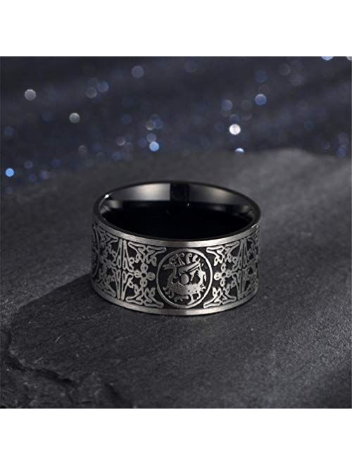 PAMTIER Men's Stainless Steel Ring Ancient 4 Guardian Beast, Dragon, White Tiger, Suzaku, Basalt Carved