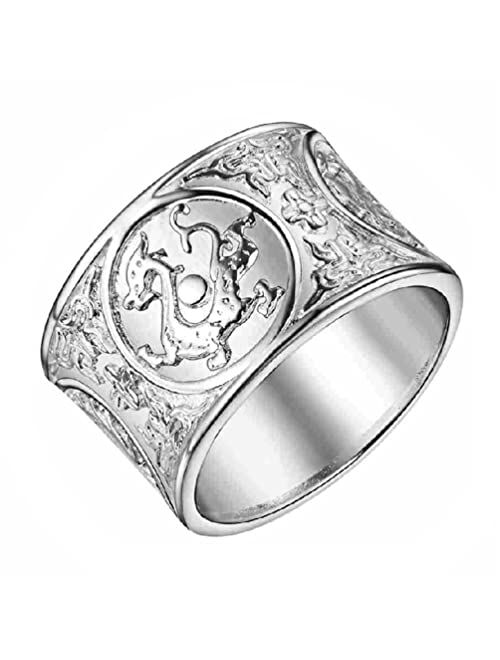 PAMTIER Men's Stainless Steel Ring Ancient 4 Guardian Beast, Dragon, White Tiger, Suzaku, Basalt Carved